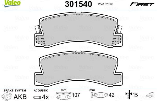 Valeo 301540 - Kit pastiglie freno, Freno a disco autozon.pro