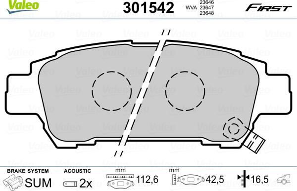 Valeo 301542 - Kit pastiglie freno, Freno a disco autozon.pro