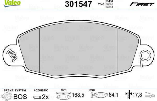 Valeo 301547 - Kit pastiglie freno, Freno a disco autozon.pro