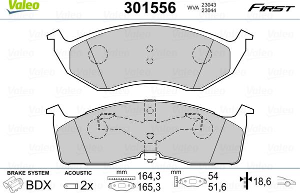 Valeo 301556 - Kit pastiglie freno, Freno a disco autozon.pro