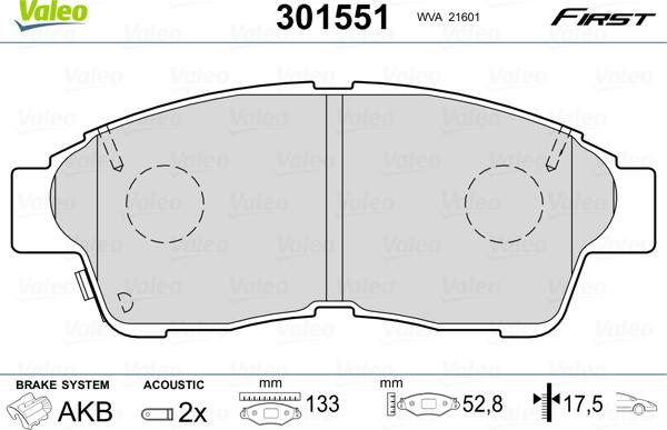 Valeo 301551 - Kit pastiglie freno, Freno a disco autozon.pro