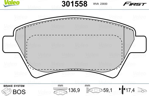 Valeo 301558 - Kit pastiglie freno, Freno a disco autozon.pro