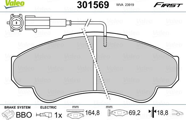 Valeo 301569 - Kit pastiglie freno, Freno a disco autozon.pro