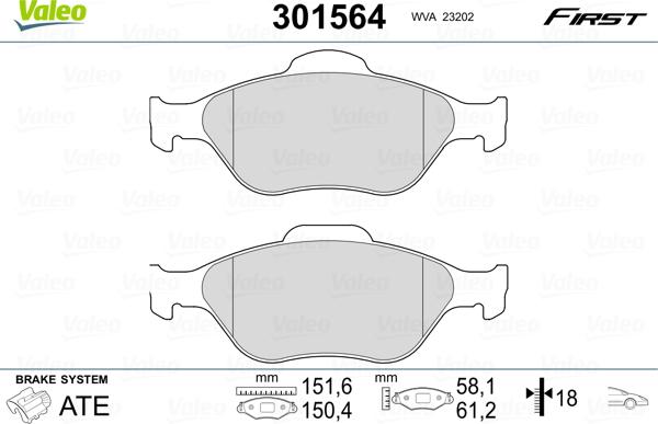 Valeo 301564 - Kit pastiglie freno, Freno a disco autozon.pro