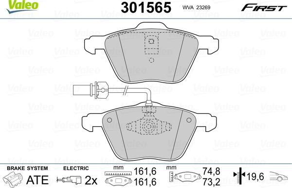 Valeo 301565 - Kit pastiglie freno, Freno a disco autozon.pro