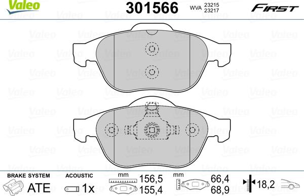 Valeo 301566 - Kit pastiglie freno, Freno a disco autozon.pro