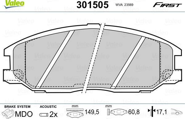 Valeo 301505 - Kit pastiglie freno, Freno a disco autozon.pro