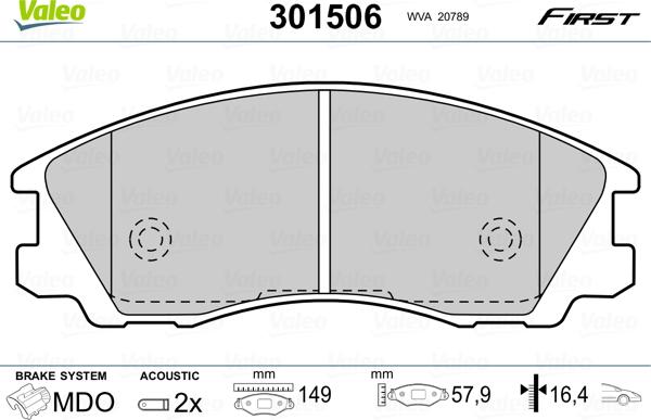 Valeo 301506 - Kit pastiglie freno, Freno a disco autozon.pro