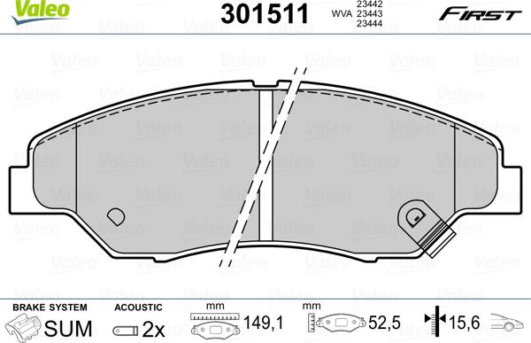 Valeo 301511 - Kit pastiglie freno, Freno a disco autozon.pro