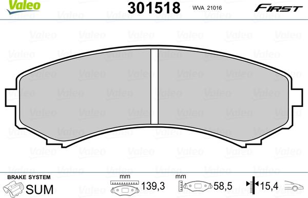 Valeo 301518 - Kit pastiglie freno, Freno a disco autozon.pro