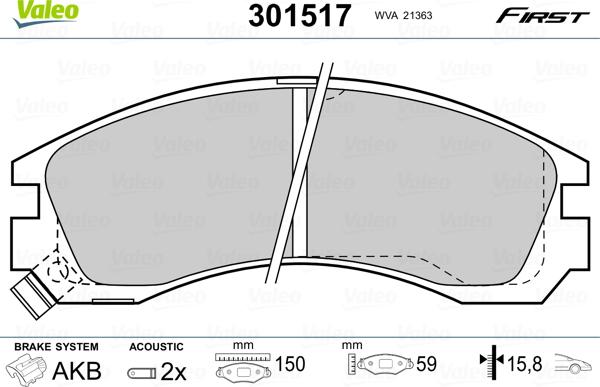 Valeo 301517 - Kit pastiglie freno, Freno a disco autozon.pro