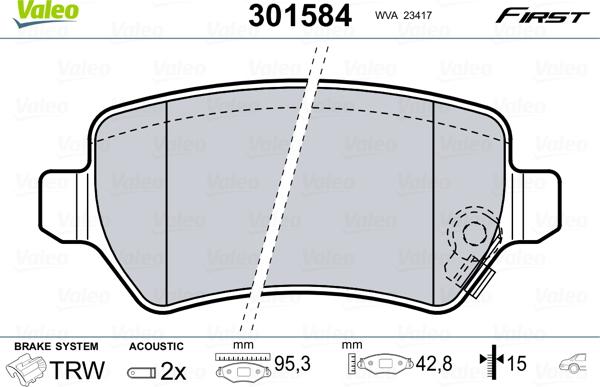 Valeo 301584 - Kit pastiglie freno, Freno a disco autozon.pro