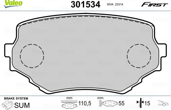 Valeo 301534 - Kit pastiglie freno, Freno a disco autozon.pro