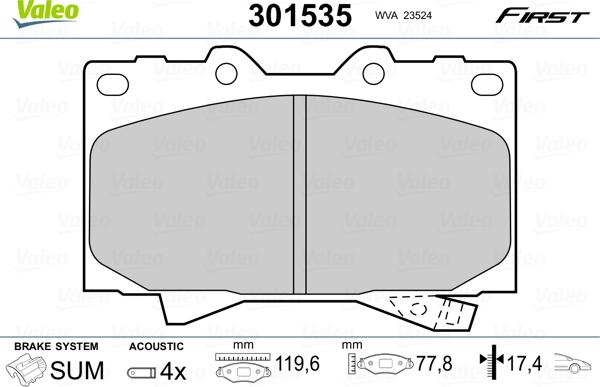 Valeo 301535 - Kit pastiglie freno, Freno a disco autozon.pro