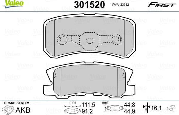 Valeo 301520 - Kit pastiglie freno, Freno a disco autozon.pro