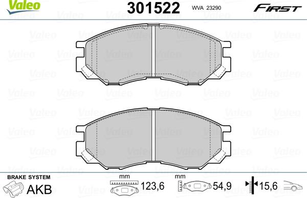 Valeo 301522 - Kit pastiglie freno, Freno a disco autozon.pro