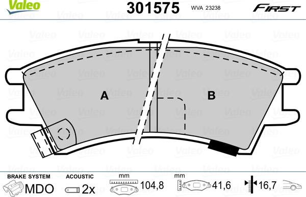 Valeo 301575 - Kit pastiglie freno, Freno a disco autozon.pro