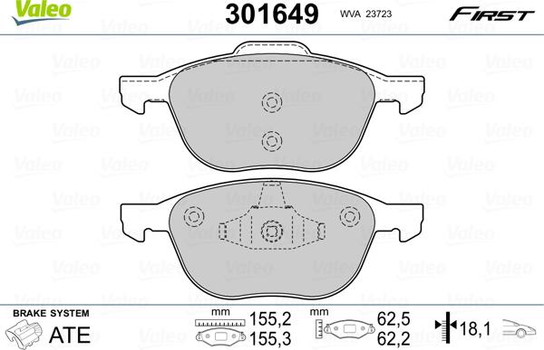 Valeo 301649 - Kit pastiglie freno, Freno a disco autozon.pro