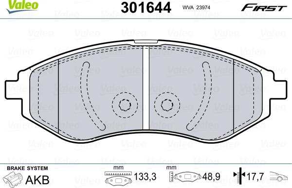 Valeo 301644 - Kit pastiglie freno, Freno a disco autozon.pro