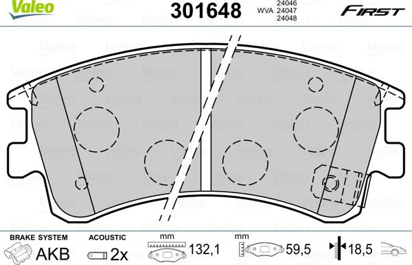 Valeo 301648 - Kit pastiglie freno, Freno a disco autozon.pro