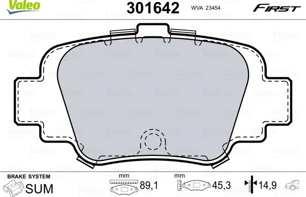 Valeo 301642 - Kit pastiglie freno, Freno a disco autozon.pro