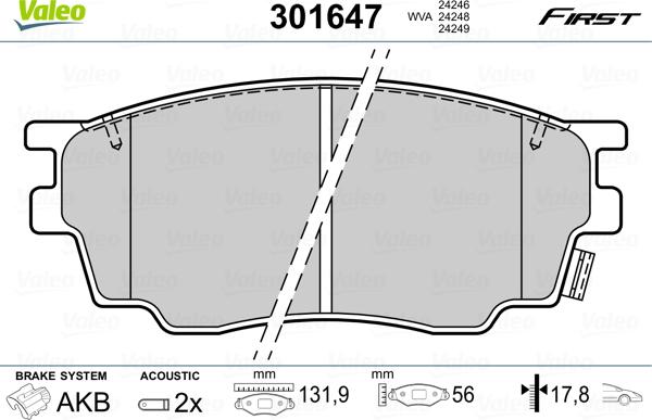 Valeo 301647 - Kit pastiglie freno, Freno a disco autozon.pro