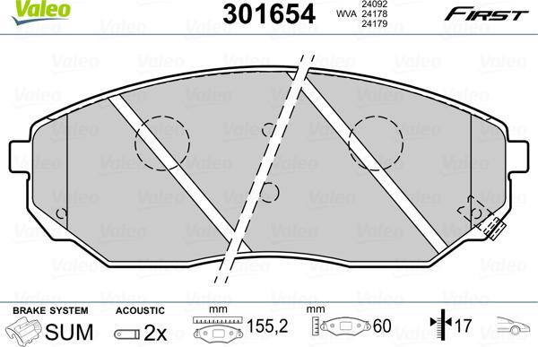 Valeo 301654 - Kit pastiglie freno, Freno a disco autozon.pro