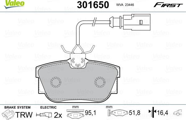 Valeo 301650 - Kit pastiglie freno, Freno a disco autozon.pro