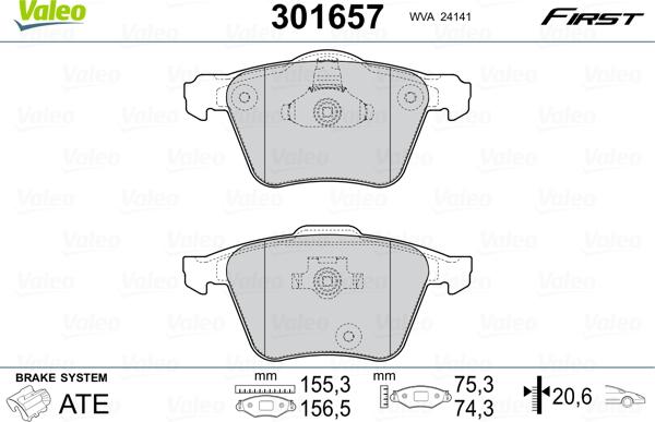 Valeo 301657 - Kit pastiglie freno, Freno a disco autozon.pro