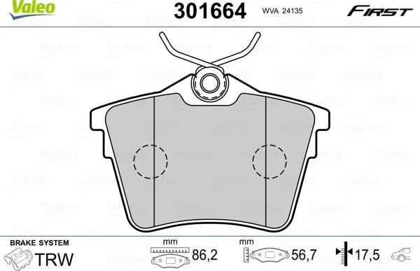 Valeo 301664 - Kit pastiglie freno, Freno a disco autozon.pro