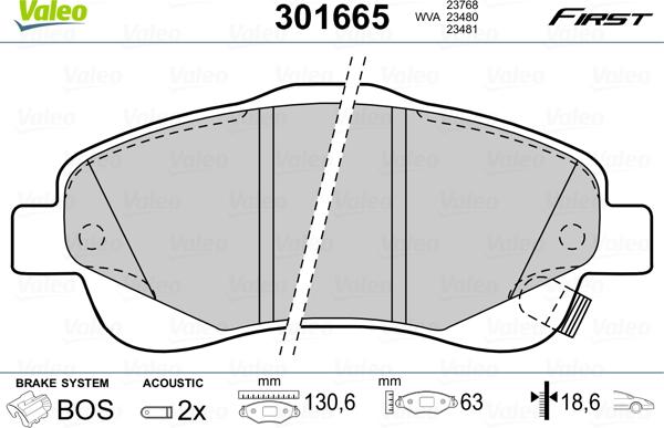 Valeo 301665 - Kit pastiglie freno, Freno a disco autozon.pro