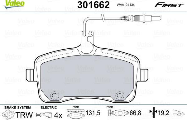 Valeo 301662 - Kit pastiglie freno, Freno a disco autozon.pro