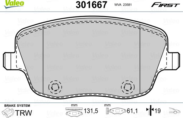 Valeo 301667 - Kit pastiglie freno, Freno a disco autozon.pro