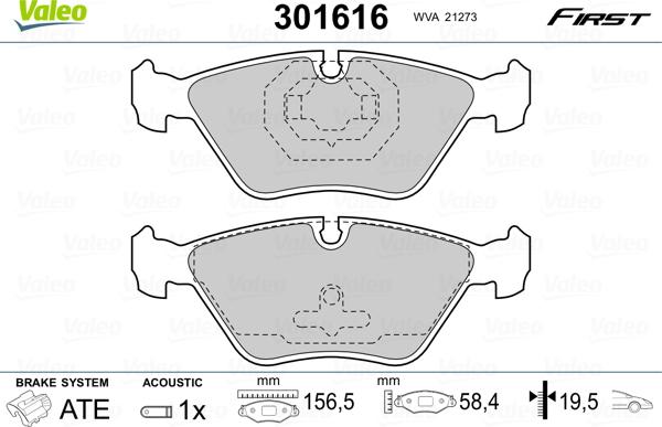 Valeo 301616 - Kit pastiglie freno, Freno a disco autozon.pro