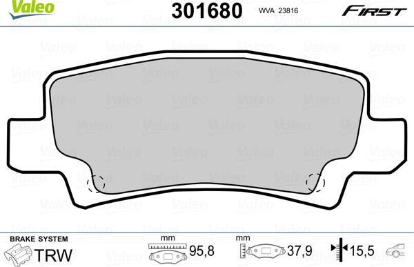 Valeo 301680 - Kit pastiglie freno, Freno a disco autozon.pro