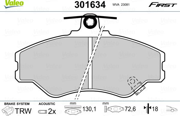 Valeo 301634 - Kit pastiglie freno, Freno a disco autozon.pro