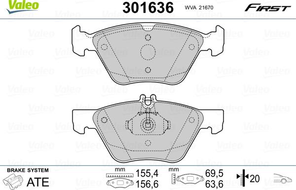 Valeo 301636 - Kit pastiglie freno, Freno a disco autozon.pro