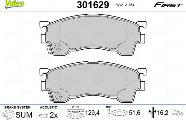 Valeo 301629 - Kit pastiglie freno, Freno a disco autozon.pro