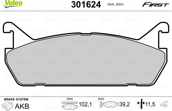 Valeo 301624 - Kit pastiglie freno, Freno a disco autozon.pro