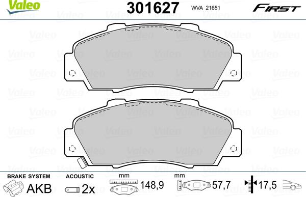 Valeo 301627 - Kit pastiglie freno, Freno a disco autozon.pro