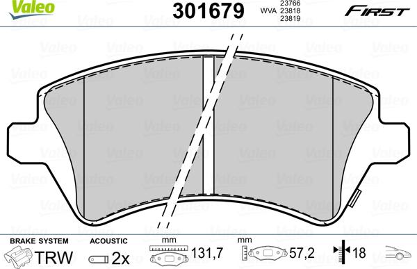 Valeo 301679 - Kit pastiglie freno, Freno a disco autozon.pro