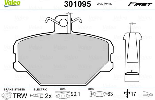 Valeo 301095 - Kit pastiglie freno, Freno a disco autozon.pro