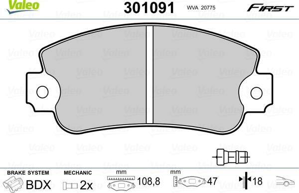 Valeo 301091 - Kit pastiglie freno, Freno a disco autozon.pro