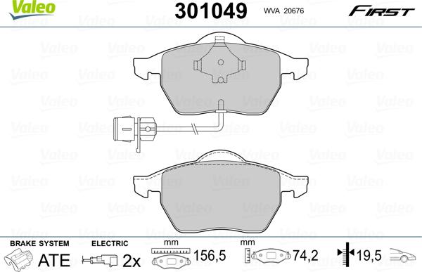 Valeo 301049 - Kit pastiglie freno, Freno a disco autozon.pro