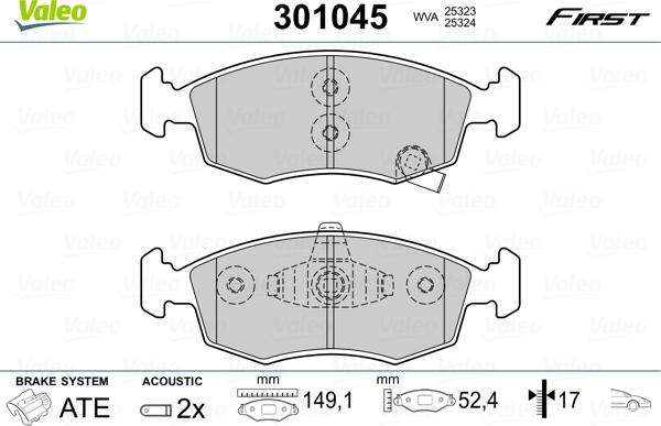 Valeo 301045 - Kit pastiglie freno, Freno a disco autozon.pro