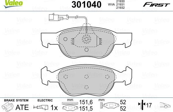 Valeo 301040 - Kit pastiglie freno, Freno a disco autozon.pro