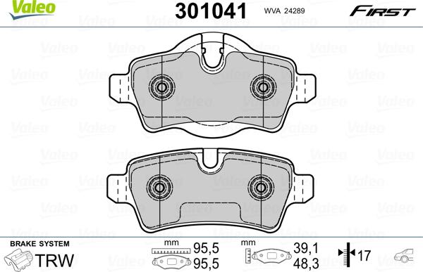 Valeo 301041 - Kit pastiglie freno, Freno a disco autozon.pro