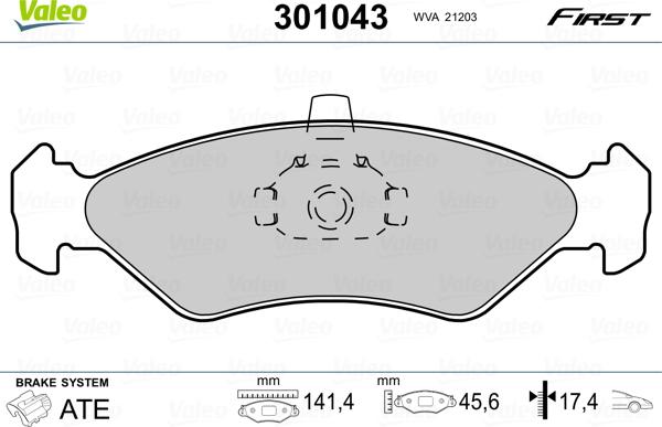 Valeo 301043 - Kit pastiglie freno, Freno a disco autozon.pro