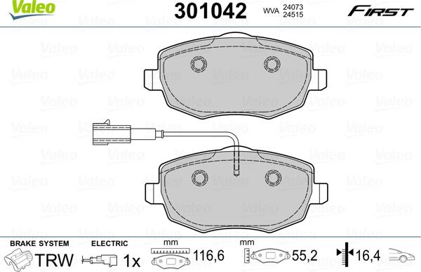 Valeo 301042 - Kit pastiglie freno, Freno a disco autozon.pro