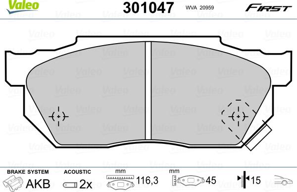 Valeo 301047 - Kit pastiglie freno, Freno a disco autozon.pro